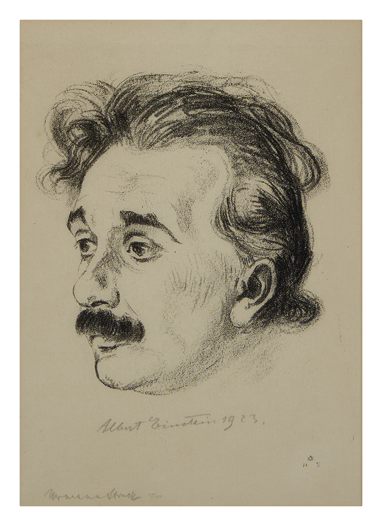 (SCIENTISTS.) EINSTEIN, ALBERT. Lithographic portrait on Japan paper by Hermann Struck, Signed and dated at lower center, in pencil, sh